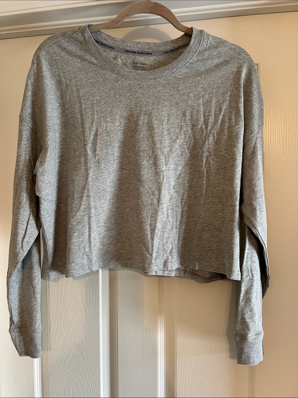 Calvin Klein Light Gray Cropped Long-Sleeve Shirt